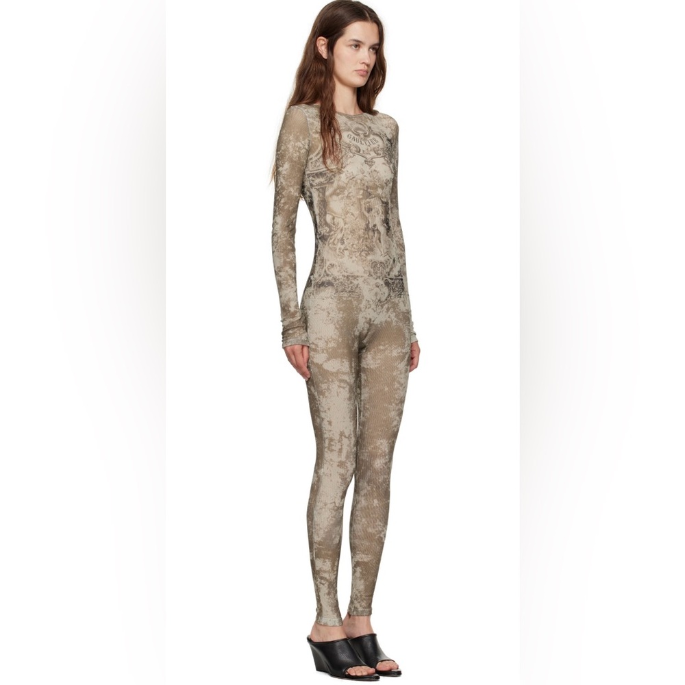 Jean Paul Gaultier Beige Taupe Printed Jumpsuit - Picture 3 of 4